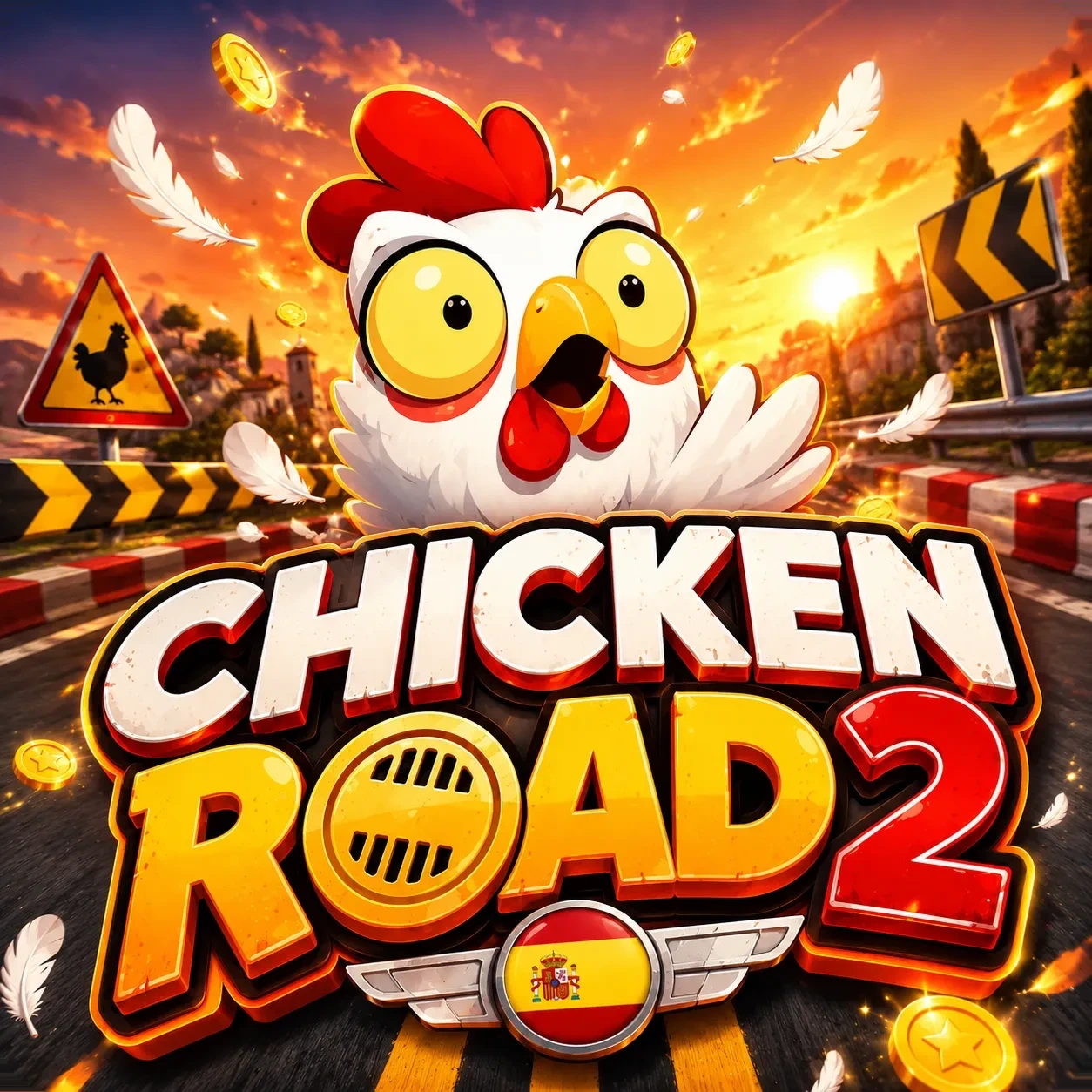 Imagen de Chicken Road 2 con gallina y carretera para España