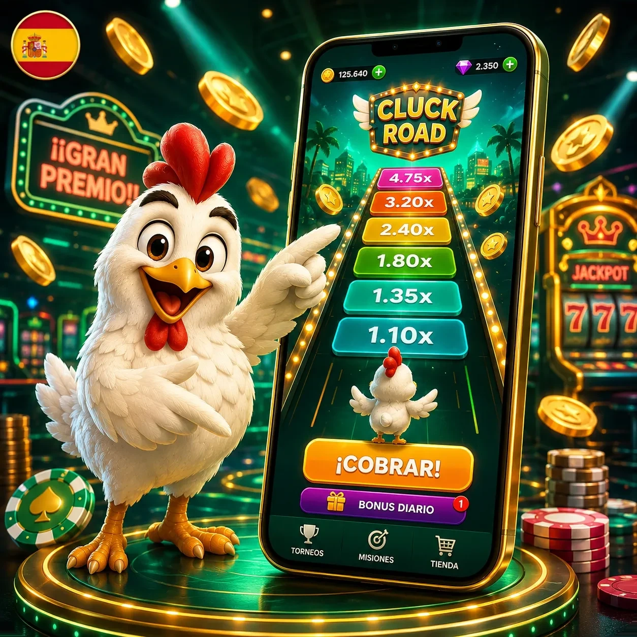 Chicken Road en móvil con botón de cobrar